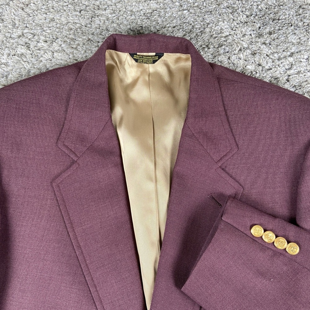 Vintage Palm Beach Blazer Men 46R Burgundy Red Gold Button Sport Coat Jacket USA